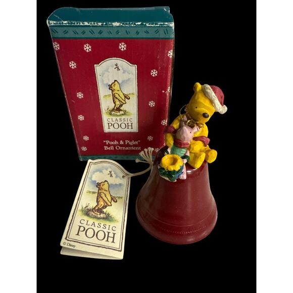 Vtg Disney Classic Pooh And Piglet Christmas On Bell Ornament By Midwest RARE